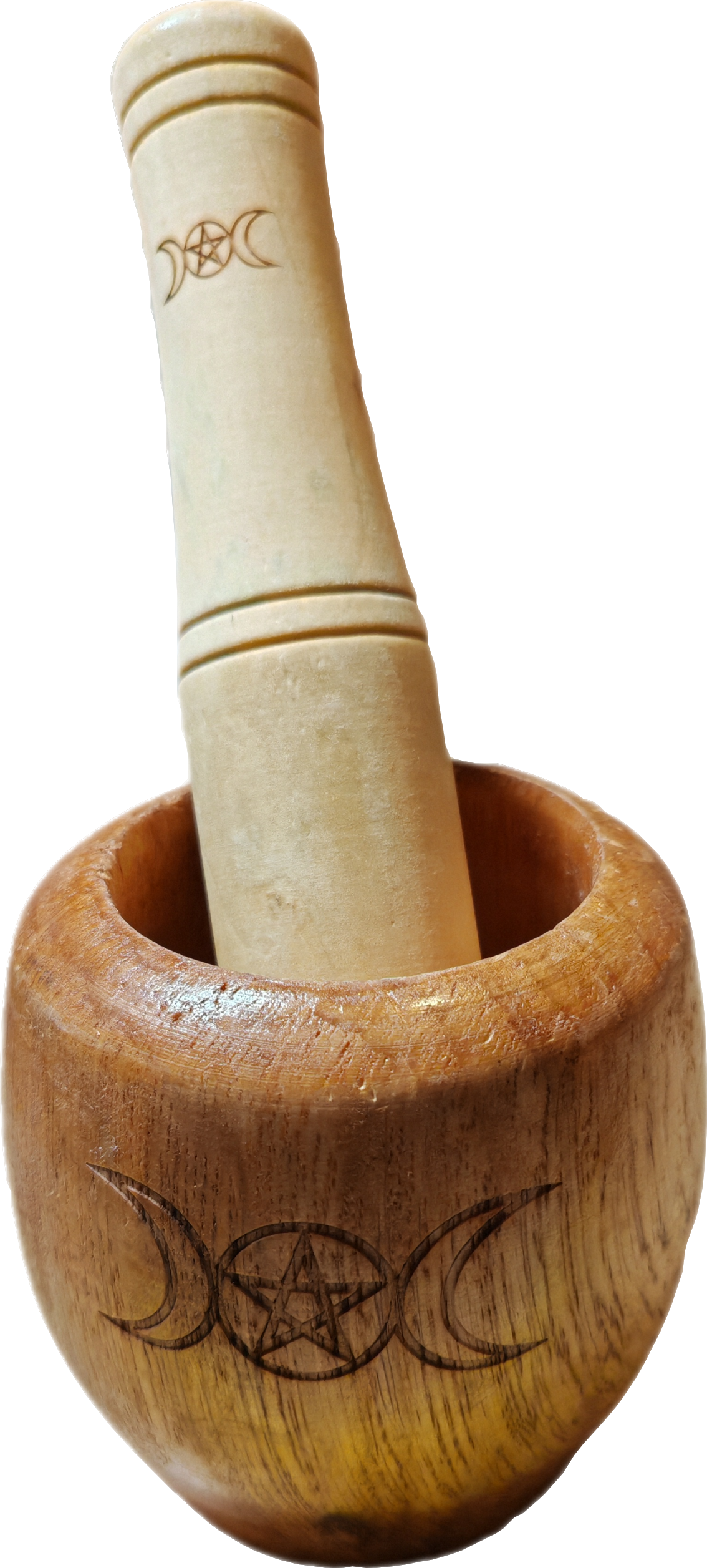 Houten vijzel en stamper