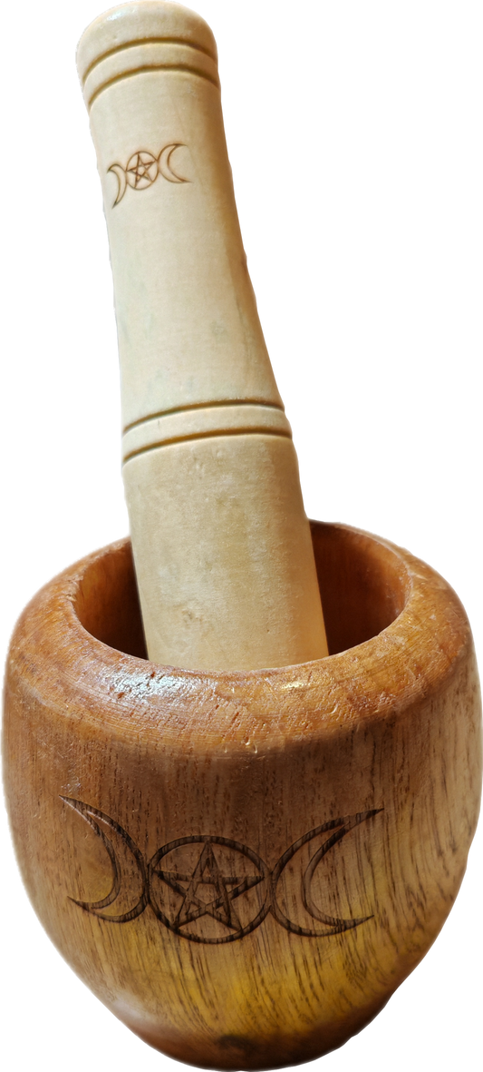 Houten vijzel en stamper