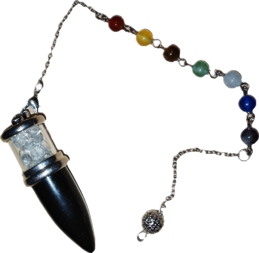 Obsidiaan met bergkristal pendel